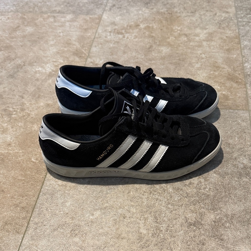 Big Kids Black and White Classic Adidas Hamburg Sneakers
